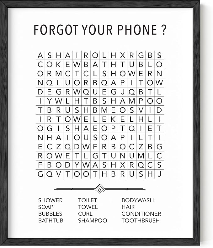 HAUS AND HUES Funny Bathroom Wall Art – Word Search Poster, Unframed Funny Kids Bathroom Print, Guest Bath and Powder Room Decor (16x20, Unframed)