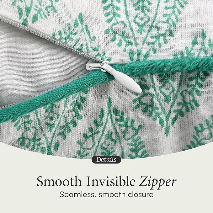 CPC 100% Cotton Throw Pillow Covers 24x24 Inch, Set of 2 Green Block Print Pattern Couch Pillow, Cute Boho Decorative Pillows for Living Room, Bedroom with Hidden Zipper- Sea Green