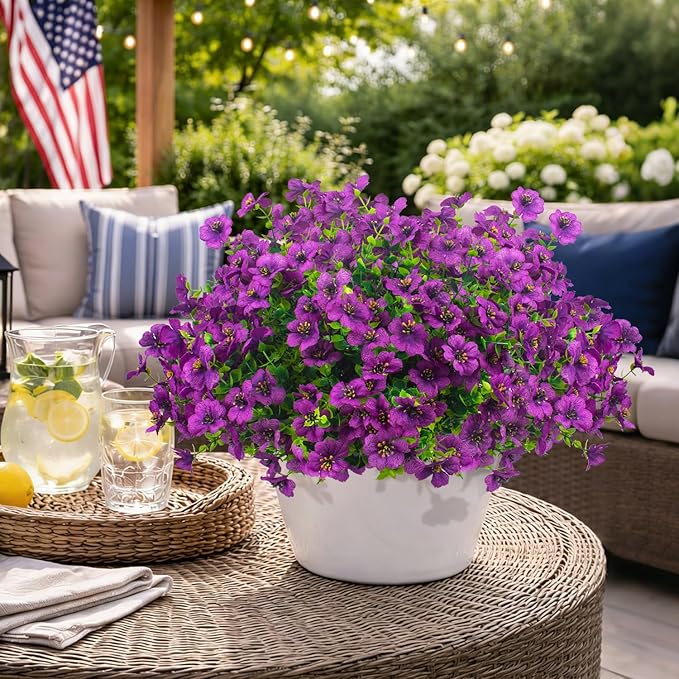 Grunyia 20 Bundles Artificial Flowers for Outdoors, UV Resistant Fake Plants Flowers Greenery Shrubs Plants for Decoration Outside Plants Hanging Planter Home Garden Decor (Fuchsia)