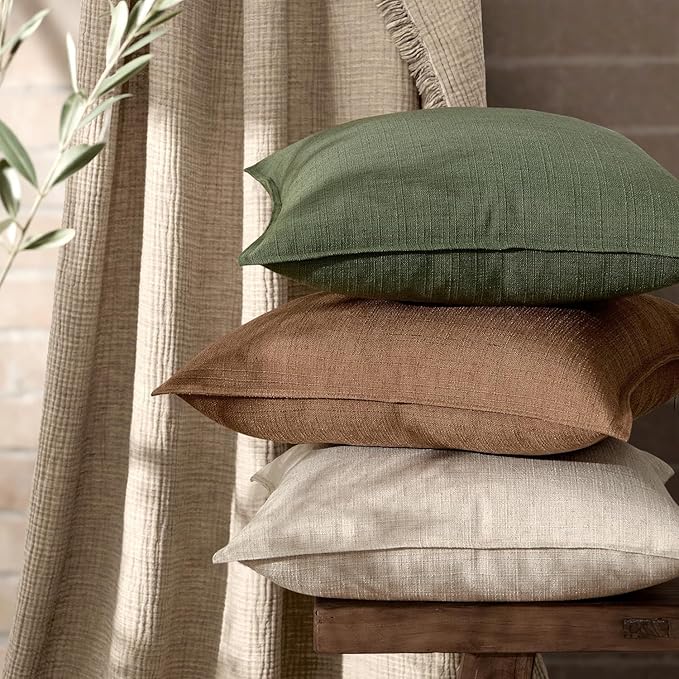 MIULEE Pack of 2 Thick Textured Couch Throw Pillow Covers, Brown Decorative Pillow Covers 20x20, Neutral Linen Cushion Cases for Sofa Bed Living Room Modern Farmhouse Home Decor, No Filling