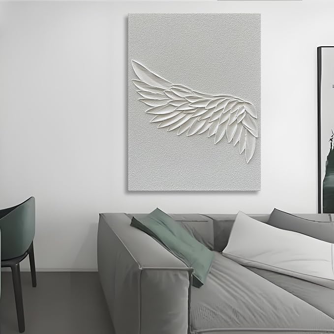 Hand-Painted Modern Abstract Art Oil Painting White Wings Texture Art Painting Home Wall Decorative Art 40x28 inches