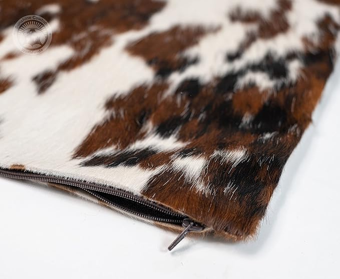 Sunshine Cowhides 100% Genuine Cowhide Pillow Cover - 15" x 15" Square Tricolor Decorative Cow Print Pillows w/Zipper Closure for Couch or Bed Decor (Pillow Filler Not Included) - 1 Piece