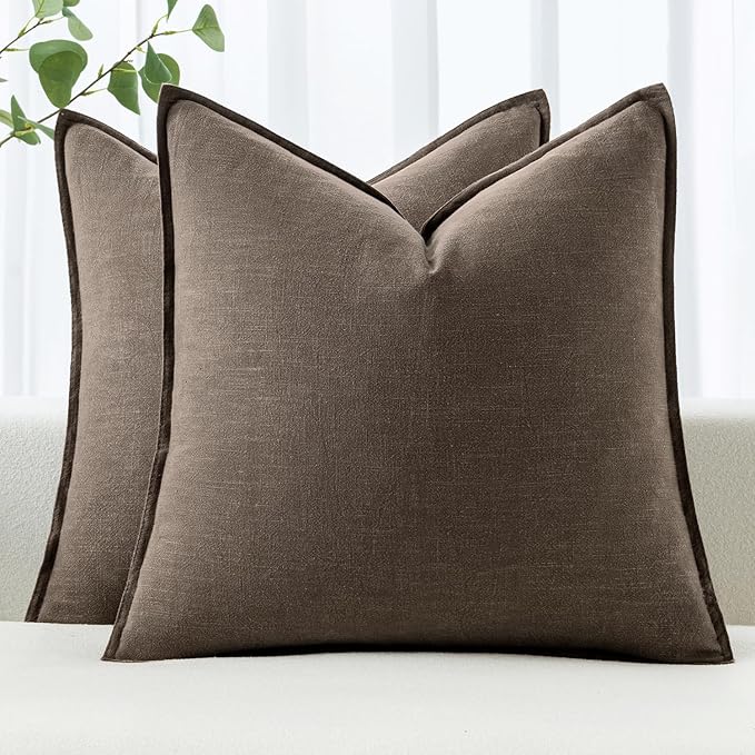 MIULEE Decorative Linen Pillow Covers 20x20 Inch CoffeeBoho Farmhouse Neutral Winter Couch Throw Pillows for Bed Pack of 2 Accent Modern Pillowcase Sofa Livingroom Home Decor
