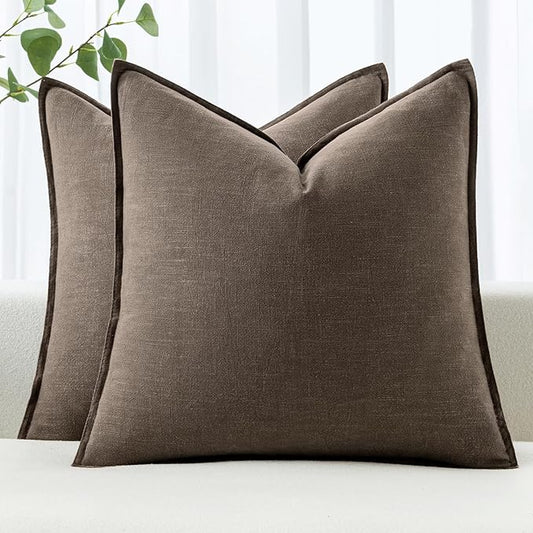 MIULEE Decorative Linen Pillow Covers 20x20 Inch CoffeeBoho Farmhouse Neutral Winter Couch Throw Pillows for Bed Pack of 2 Accent Modern Pillowcase Sofa Livingroom Home Decor