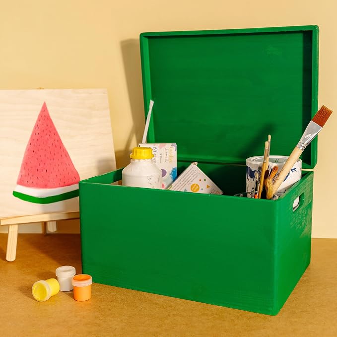 Creative Deco Large Green Wooden Box Storage with Hinged Lid | 15.8x11.8x9.44in (+-0.5) | Keepsake Gift Box Storage Document | Wood Chest Trunk PRODUCT NOT INTENDED FOR 15 YEARS OR BELOW