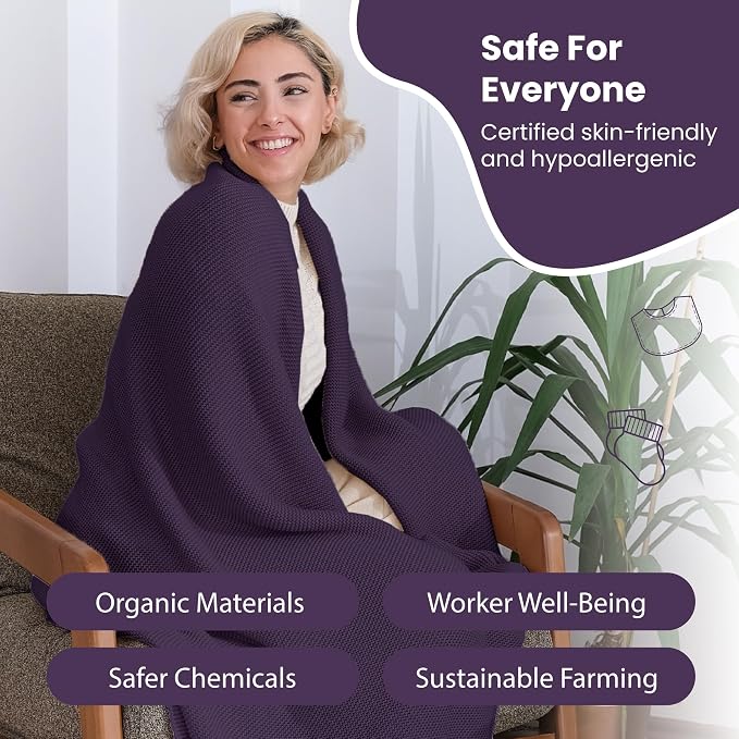 Dalisa 100% Organic Turkish Cotton Throw Blanket - GOTS Certified, Cozy - Perfect for Couch, Bed, and Home Decor - Boho Vintage Knit Alina (Sweet Grape, 60x80)