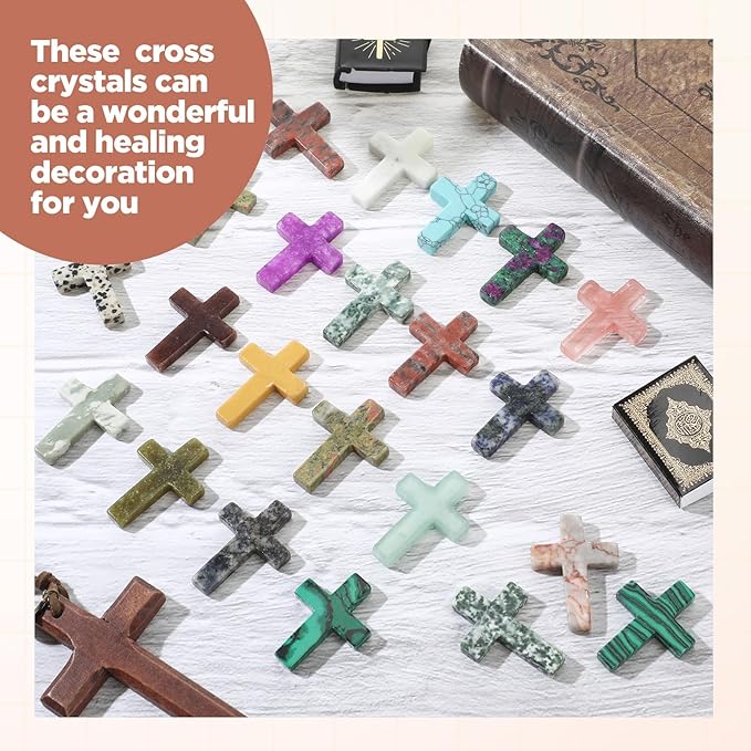 Nuenen 50 Pcs Easter Cross Crystal Stone Bulks 1'' Natural Crystal Wall Cross Shaped Worry Stones Charm Pocket Quartz Gift Halloween Easter Decor(1.5 x 1.06 x 0.24 Inch,Lovely)
