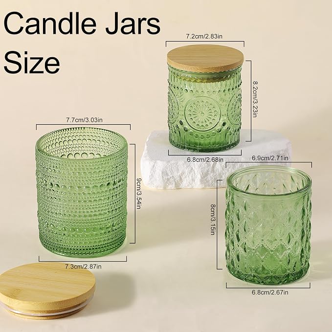 DARJEN 12 Pack Green Candle Jars for Making Candles- 3 Styles Glass Candle Making Jars Bulk with Bamboo Lids and Labels, Candle Making Supplies Candle Vessels for Home Decor