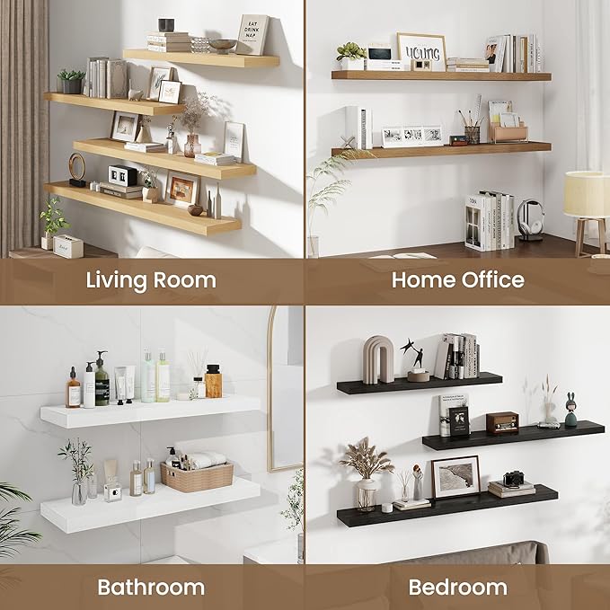 Dreamland 55 Inches Floating Shelves for Wall, 8" Deep Long Floating Shelves Set of 1, Large Display & Storage Shelf, Wall Shelf for Bathroom Bedroom Living Room Kitchen Office, Oak