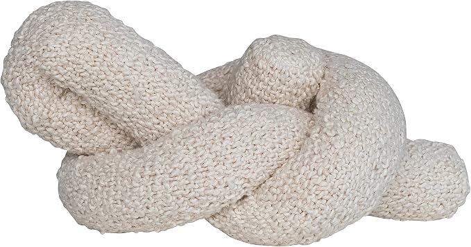 22 Inches Woven Cotton Bouclé Knot Design Pillow, Cream