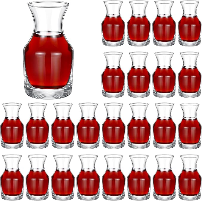Remagr 24 Pack Single Serving Wine Carafe Glass Small Mini Carafe Individual Wine Refill Decanter for Dinner Parties Tastings Bars Restaurants (6.5 oz)