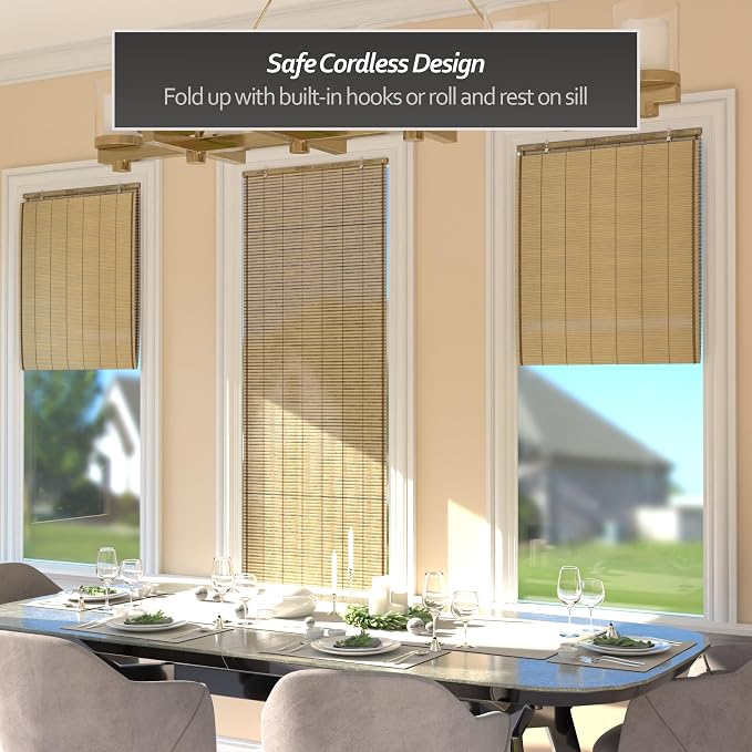 Red Lantern Burnt Bamboo Cordless Window Shade - Tortoise, 24" Wide