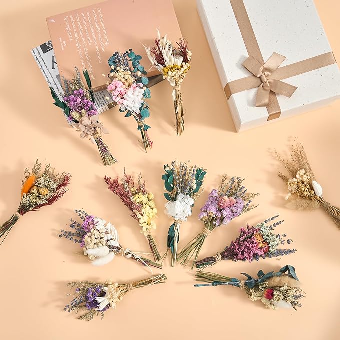 12/24PCS Handmade Dried Flower Bouquet with Stems Natural Dried Wildflowers 7.5 Inch Mini Dry Flowers for Vase Farmhouse Decor, Wedding Styling, Photography Props, Gift DIY(12pcs, Lavender)