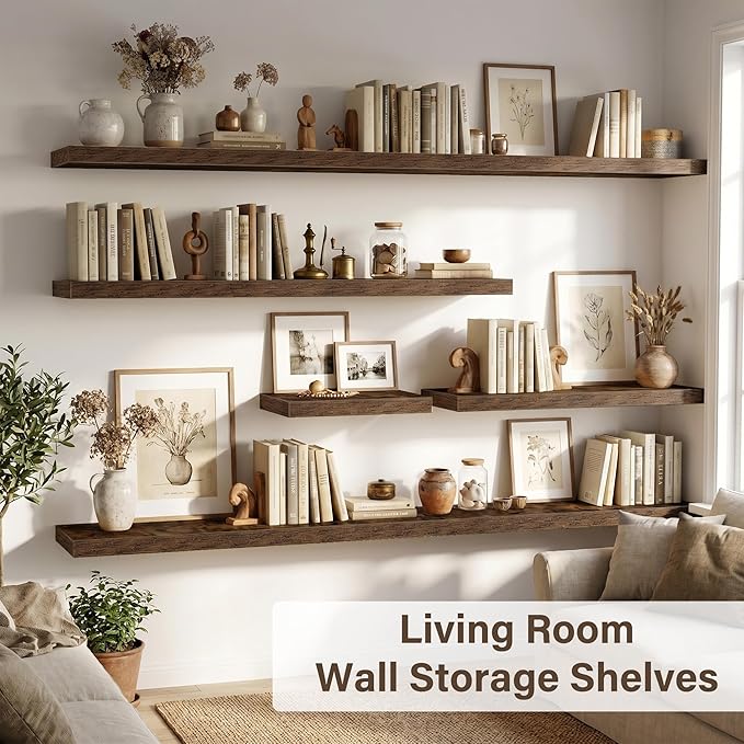 Acovy 10" Extra Deep Floating Shelves for Wall, 16" Long Wood Wall Shelves Set of 2 for Bathroom Bedroom Kitchen Living Room Laundry Room, Modern Floating Shelf for Home Decor