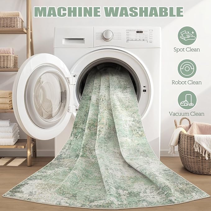 DMOYEST Area Rug Living Room Rugs - 6x9 Washable Large Soft Indoor Neutral Modern Abstract Low Pile Rug Carpet for Bedroom Dining Room Farmhouse Home Office - Green Grey