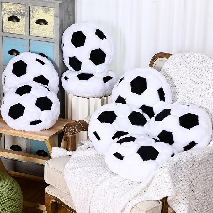 Gerrii 8 Pcs Ball Pillows 13.8" Sports Throw Pillows Plush Fluffy Cushion Sport Theme Fluffy Stuffed Plush Cushion for Team Gifts Bedroom Decoration(Soccer)