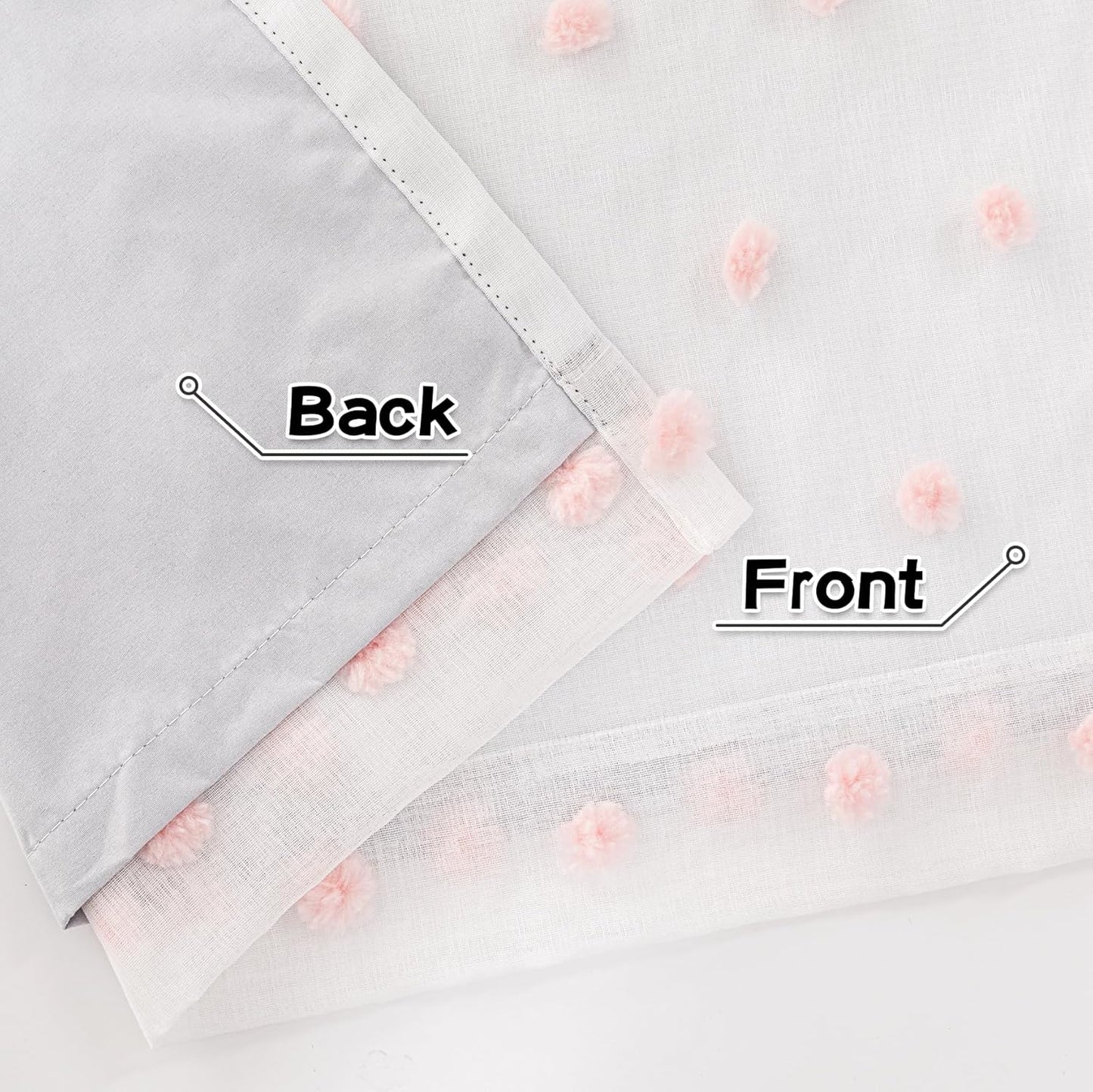 MYSKY HOME Total Blackout Curtains for Living Room 108 Inch Long 100% Light Blocking Curtains for Bedroom 2 Panels Set Privacy Protect Grommet 2 Layered Drapes with Pink Pom Pom Sheer 52W x 108L