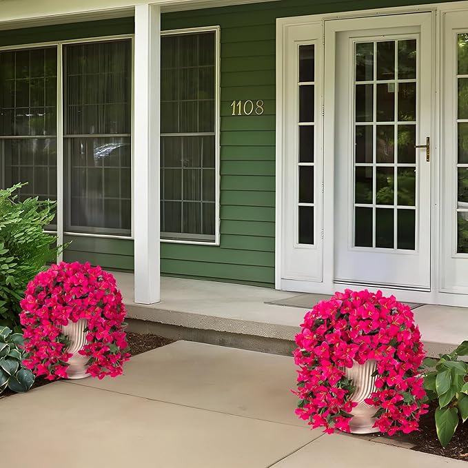INXUGAO 2 pcs Artificial Faux Bougainvillea Flowers Plants for Outdoor Outside Summer Decoration, Fake Silk UV Resistant Long Trailing Vines for Front Door Porch Planter Balcony (Purple Rose Red)