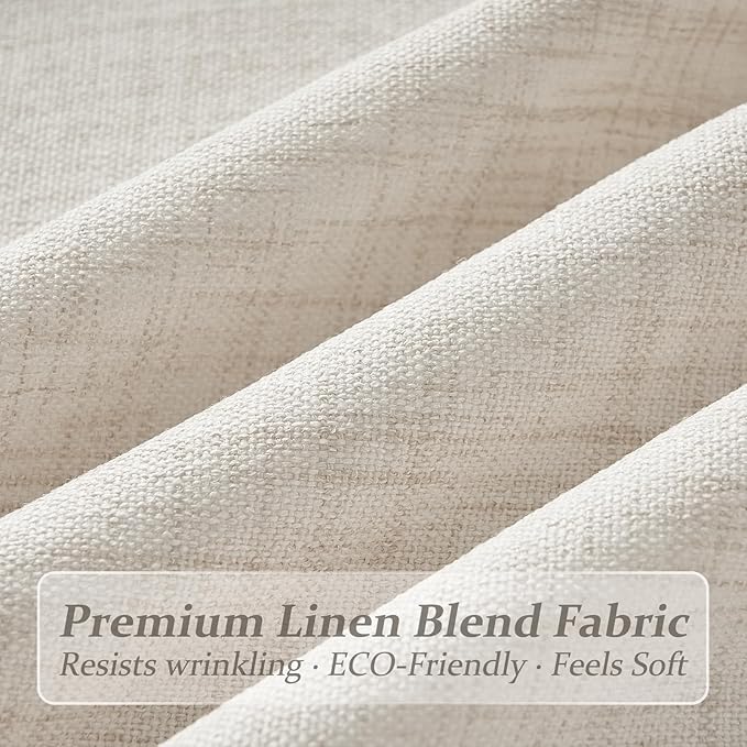 Memory Trained Pinch Pleated Birch Sliding Door Curtains 98 Inch Long 2 Panels Set, Light Filtering Privacy Semi Sheer Thick Linen Blend Curtain & Drapes for 96-98 Inch Length Window Burg Ivory Beige