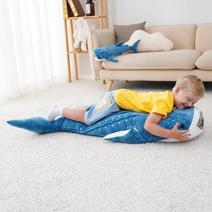 Mukouxun 39 Inch Whale Shark Stuffed Animal – Giant Plush Shark Pillow Toy, Realistic Big Whale Shark Plushie for Kids and Ocean Lovers, Large Cuddly Gift