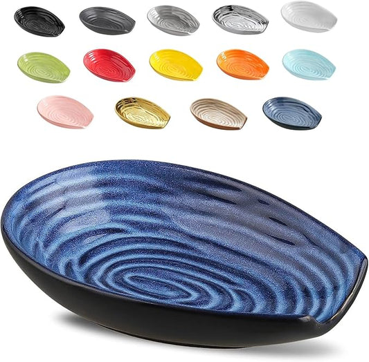 Hasense Spoon Rest for Stove Top - Blue Swirl Pattern Spoon Holder for Stove, Heat-Resistant Spoon Rest for Kitchen Counter, Ceramic Cooking Utensil Rest Ladle Holder for Spatula or Tong, 5.7 Inch