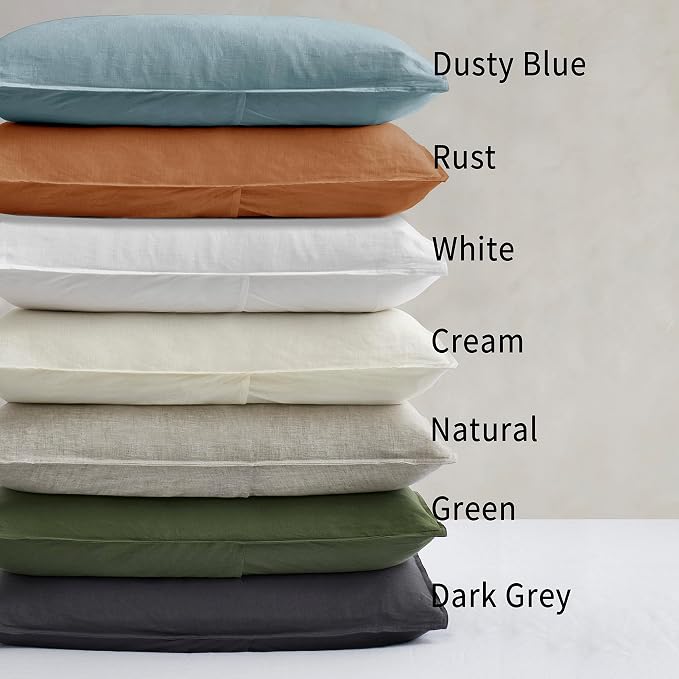 ATLINIA Linen Pillow Cases Standard Sham - 20 x 26 Inch Bed Pillow Protector Cover Set of 2 Bedding Cooling Neutral Pillowcase Shams Light Grey