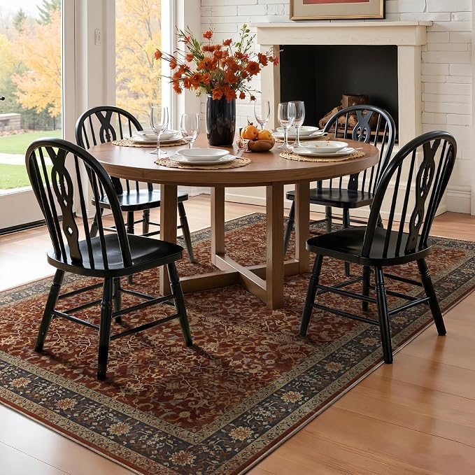 5x7 Area Rugs, Vintage Old Money Aesthetic Maximalist Print Rugs for Living Room Bedroom, Washable Non Slip Ultra Thin Carpet Rug for Dining Room Home Office, Deep Burnt Orange