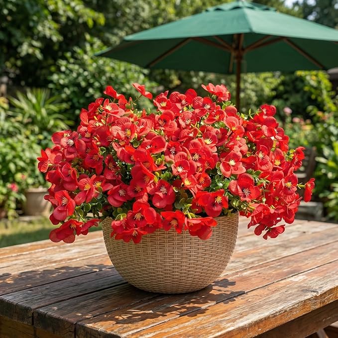trytuny Artificial Flowers for Outdoor, Realistic Faux Plants for Outside Indoor Porch Patio Window Box Planter Home Decor (12pcs -red)