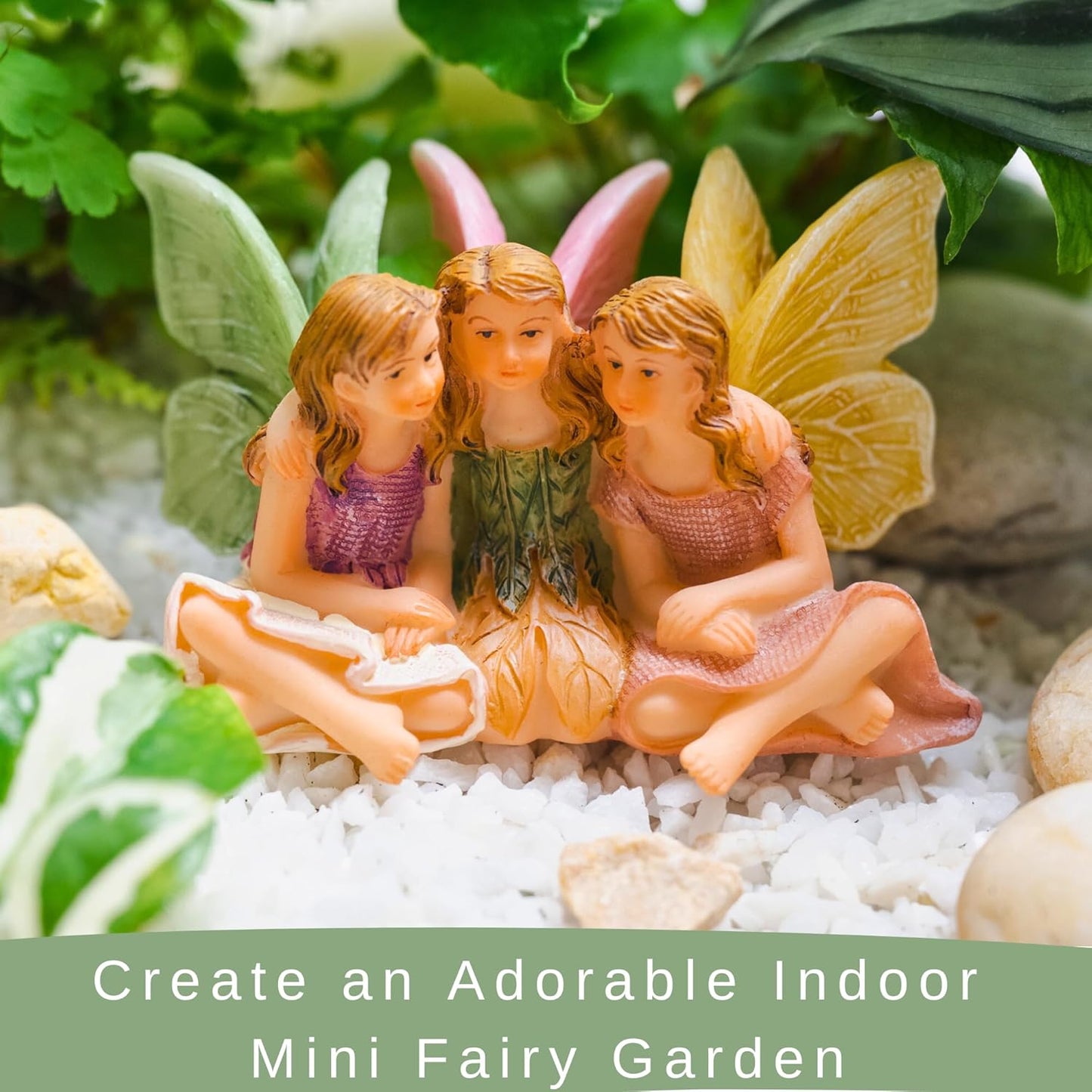 PRETMANNS Fairies for Fairy Garden - Accessories for an Outdoor or Indoor Miniature Garden – Adorable Hand-Painted Resin Figurines – 3 Sitting Sisters 1 Piece