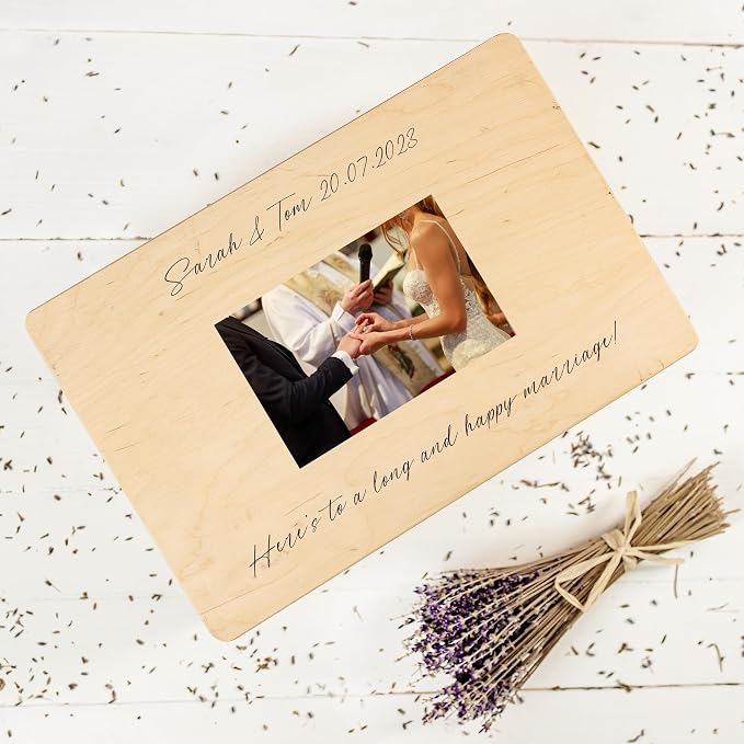 Creative Deco Personalized Wooden Storage Box | 11.8x7.87x5.51in (+-0.5) | Hinged Lid Handles Engraving | Personalised Text + Photo | Unpainted Gift Box | ROUGH UNSANDED Keepsake Memory Souvenir Chest