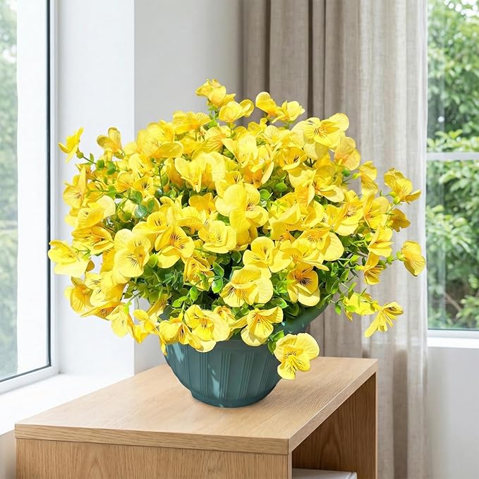 trytuny Artificial Flowers for Outdoor, Realistic Faux Plants for Outside Indoor Porch Patio Window Box Planter Home Decor (12pcs -Yellow)
