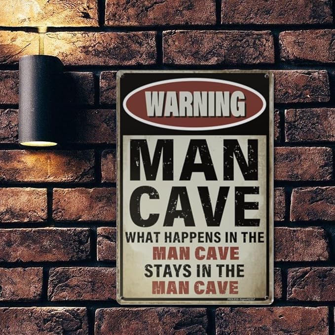 Vintage Man Cave Decor Signs – MAN CAVE RULES | 12x8″ Metal Sign for Man Cave, Garage, or Workshop Wall Decor – ManCave Accessories & Gifts for Men, 2357