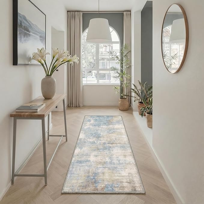 BEIMO 2X3 Rugs for Entryway Entrance Kitchen Bathroom, Machine Washable Modern Abstract Soft Area Rug, Indoor Floor Carpet with Non Slip Rubber Backing, Dusty Blue Beige