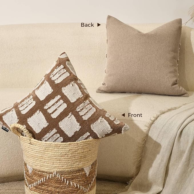 Decorative Boho Body Pillow Cover 14x24, Brown White Abstract Grid Lumbar Pillow Covers, Farmhouse Pillows Cushion Cover for Bed Sofa Bedroom Living Room