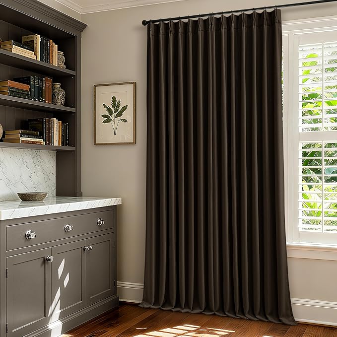 Dark Chocolate 96 Inch Blackout Pinch Pleated Curtains 2 Panels Set for Living Room Darkening Thick Linen Textured 100% Black Out Drapes 96 Inches Long Pinch Pleat Light Blocking Bedroom Brown