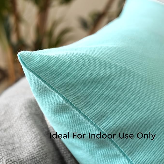 Encasa XO Throw Pillow Covers 16x16 in Set of 4 Egg Blue | No Inserts | Cotton Pillow Covers for Living Room, Bed, Sofa, Couch | Decorative Cushion Covers with Improved Zipper