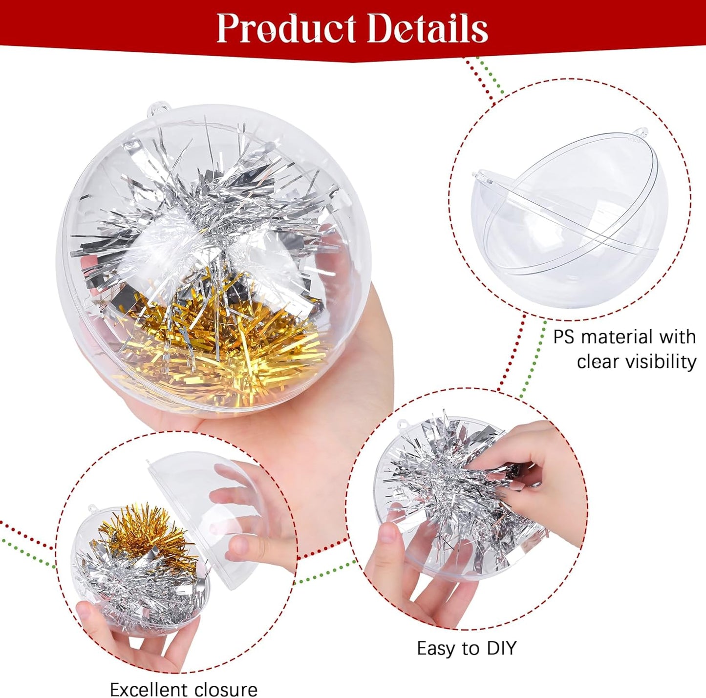 ANVAVO 12 Pieces 12 cm Christmas Clear Plastic Fillable Ball Ornaments DIY Craft Transparent Baubles Shatterproof Christmas Tree Hanging Ornaments for Xmas New Years Birthday Wedding Home Decor