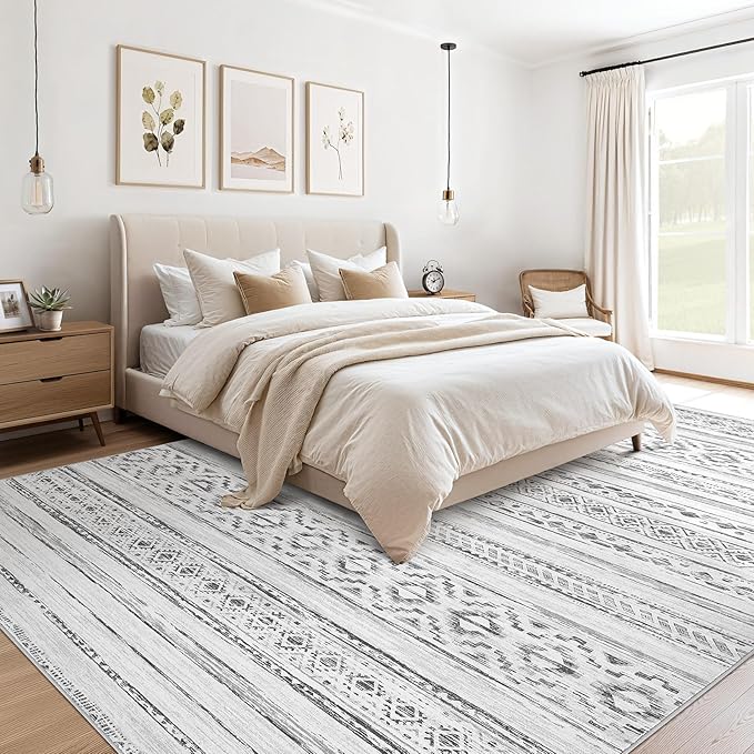 cotiled 5x7 Area Rug Living Room: Washable Boho Rugs with Non Slip Backing Large Soft Indoor Stain Resistant Carpet for Bedroom Farmhouse Dining Room Lightweight Home Decor Cream Grey