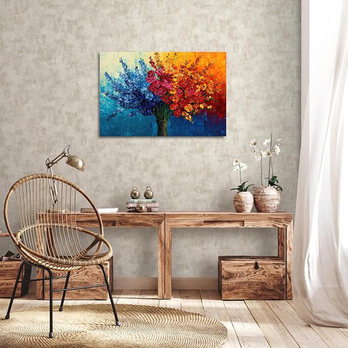 Colorful Floral Canvas Wall Art framed Abstract Flower Picture Aesthetic Botanical Theme Wildflower Wall Decor Daisy Painting for Living Room Bathroom Dining Room Home Decoration Modern Artwork 20x30”