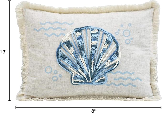 Comfy Hour 18"x13" Blue and White Scallop Shell Accent Pillow, Antique Vintage Figurine Style Home Decor, Coastal Lumbar Cushion with Removable Insert