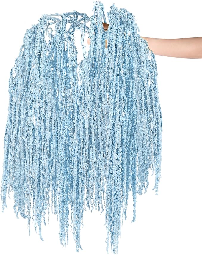 Suncalla 12 Pcs Light Blue Spring Natural Dried Amaranthus Hanging Flowers Amaranthus Artificial Flowers for Wedding Arch Bouquet Floral Garland Wall Home Decoration (23 Inch)