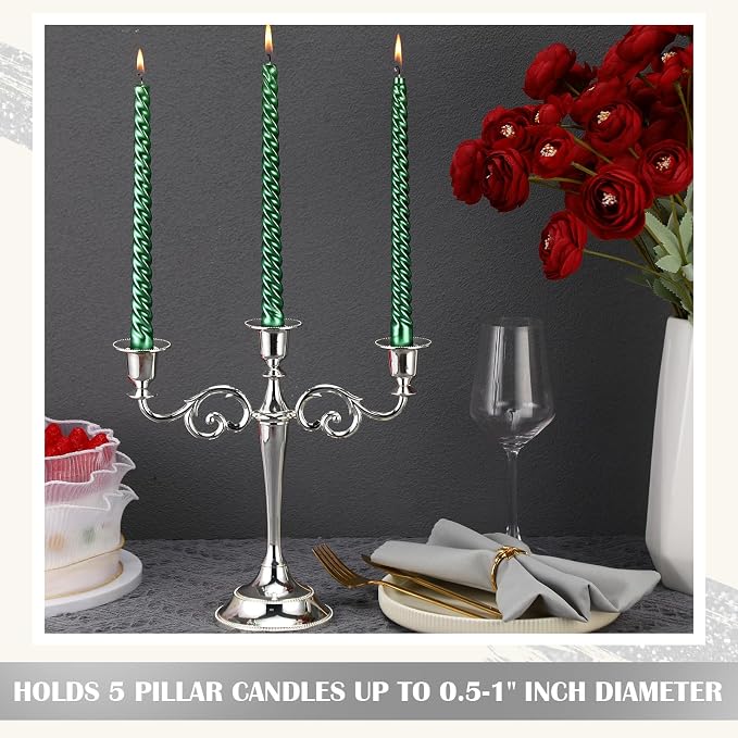 Dandat 3 Pcs 3 Arm Metal Candelabra Candlestick Holders Tall Candlestick Holders Gothic Candle Holder for Home Wedding Church Christmas Party (Classic,10 Inch,Silver)
