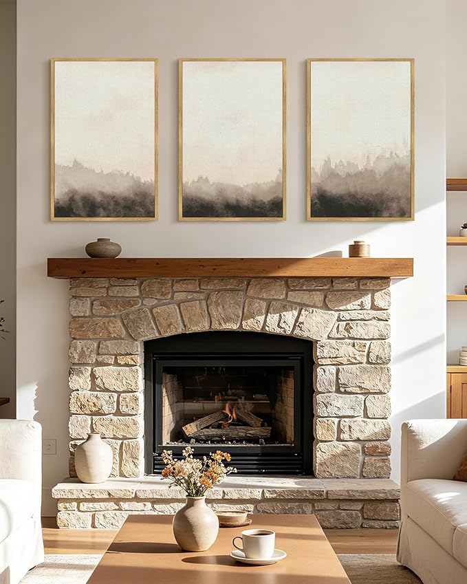 PHOPAGO Landscape Abstract Framed Wall Art Large 16x24in Brown Nature Wilderness Illustrations Decor Minimalist Modern Art Prints Laundry Ding Living Room Decor - Natural Framed