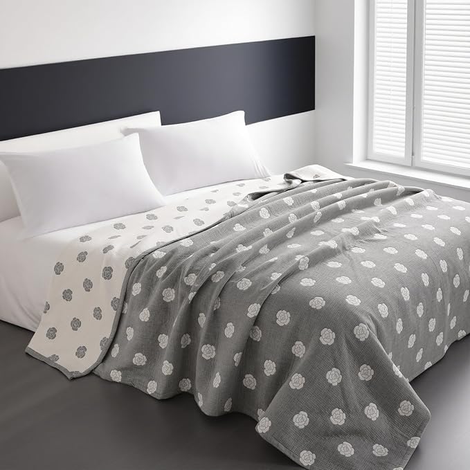NTBAY 3 Layers Cotton Muslin 68x92 Twin Bed Blanket, Super Soft Breathable Thermal Yarn Dyed Quilt for Adults, Perfect Lightweight Blanket for Couch Sofa Bed All Seasons, Grey Rose