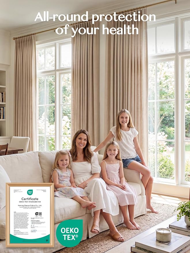 THREE GIRLS Liz Pinch Pleated Linen Curtains Light Filtering Curtains for Living Room, Farmhouse Window Curtains for Bedroom, Modern Drapes with Hooks and Rings, 90 Inches Long, Tapioca, 2 Panels Set