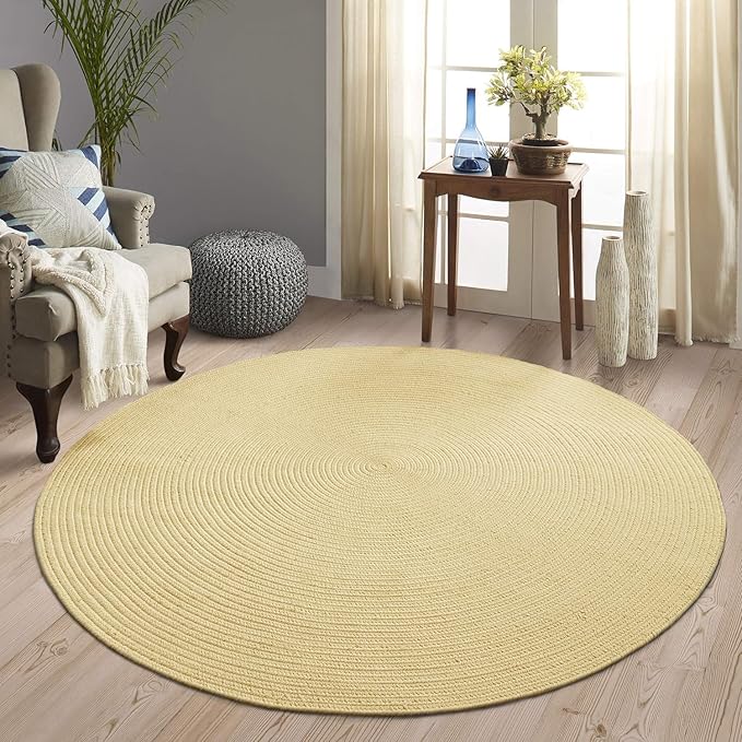 Superior Reversible Braided Indoor/Outdoor Area Rug, 4' Round, Cream