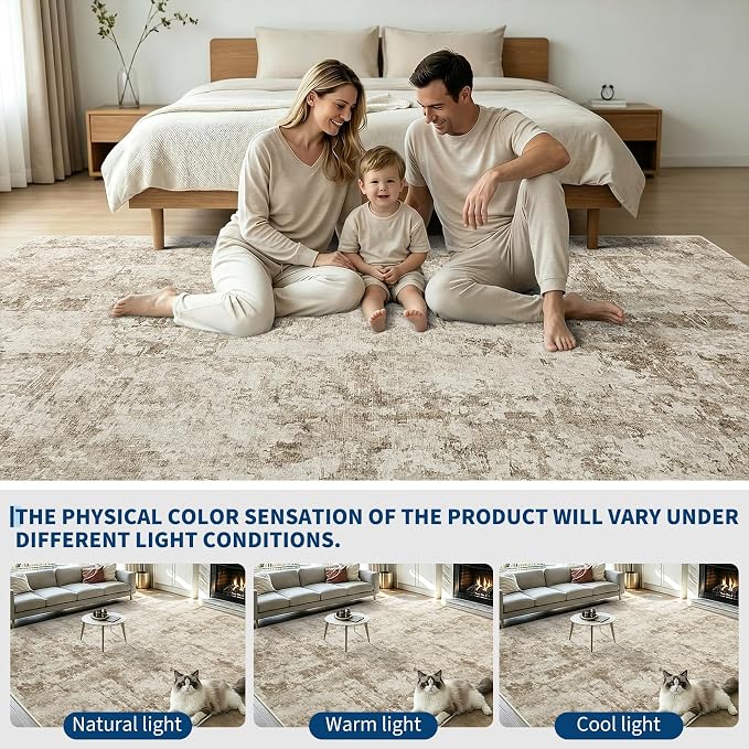 GarveeHome 6x9 Abstract Area Rug, Washable Soft Low Pile Non Slip Accent Rug for Living Room, Bedroom, Dining Room, Modern Neutral Indoor Carpet
