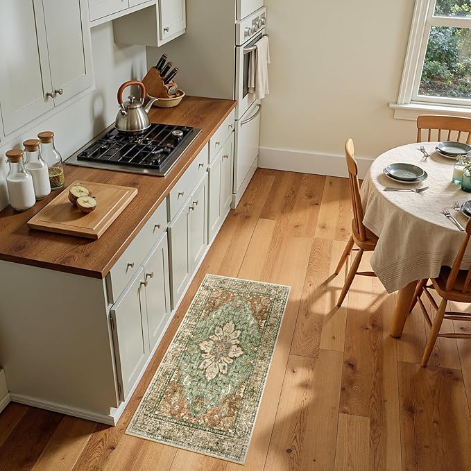 RELEANY Area Rugs 2'x4' Kitchen Rugs Entry Rug Small Rugs for Entryway Kitchen Bathroom Door Mat Indoor Entrance,Washable Non Slip, Brick Red Rust Neutral Brown Burnt Orange Green