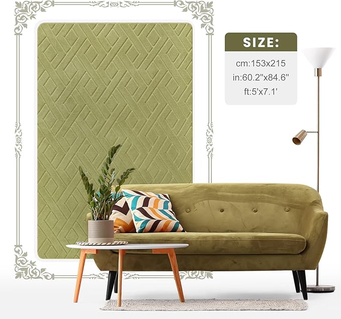 Macgace Ultra Soft Green Area Rug for Living Room, 5x7 Modern Geometric Shag Rugs with Nonslip Backing for Bedroom, Washable Fuzzy Carpet for Cozy Kids Room Nursery