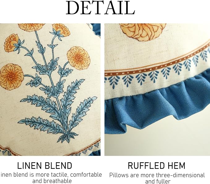 ISAENNE Linen Round Throw Pillow Cover,Set of 2,Diameter 16"-Estevan D | Designer French Elegant Pillow Cover,Concealed Zipper Design,Sofa,Bedroom,Living Room,Lounge Chairs,All Season Home Decor